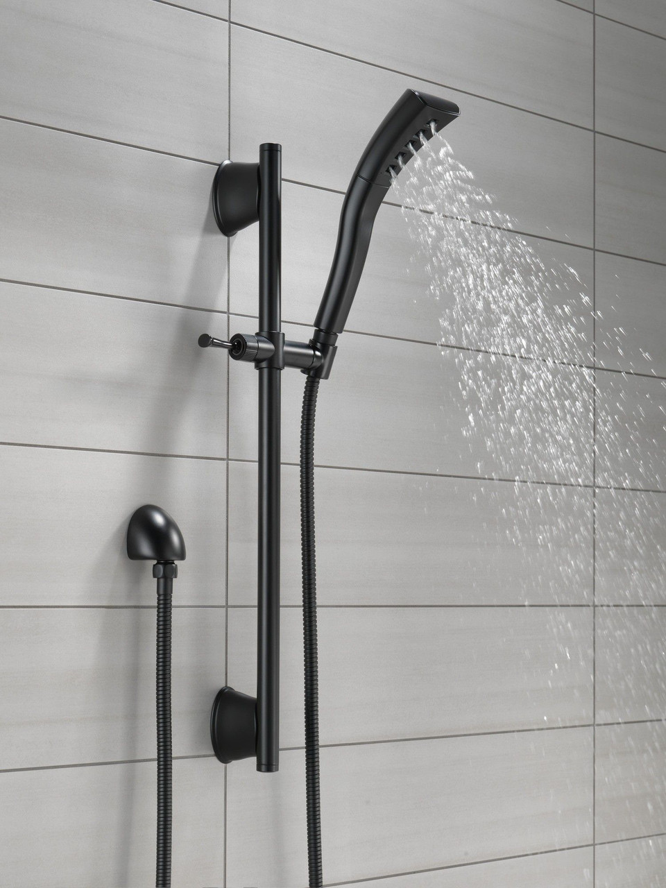 51579-BL Universal Showering Components Single-Setting H2Okinetic Slide Bar Hand Shower, Matte Black