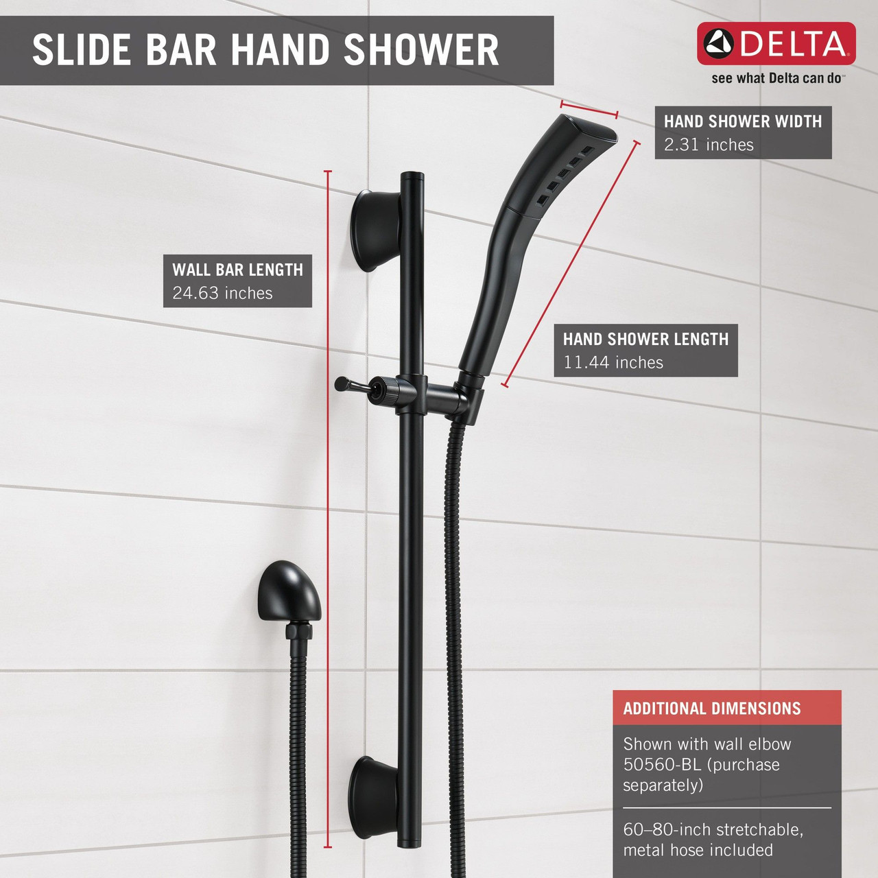 51579-BL Universal Showering Components Single-Setting H2Okinetic Slide Bar Hand Shower, Matte Black