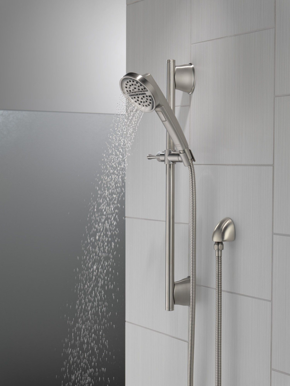 51386-SS-PR Universal Showering Components 3-Setting Slide Bar Handshower, Lumicoat Stainless