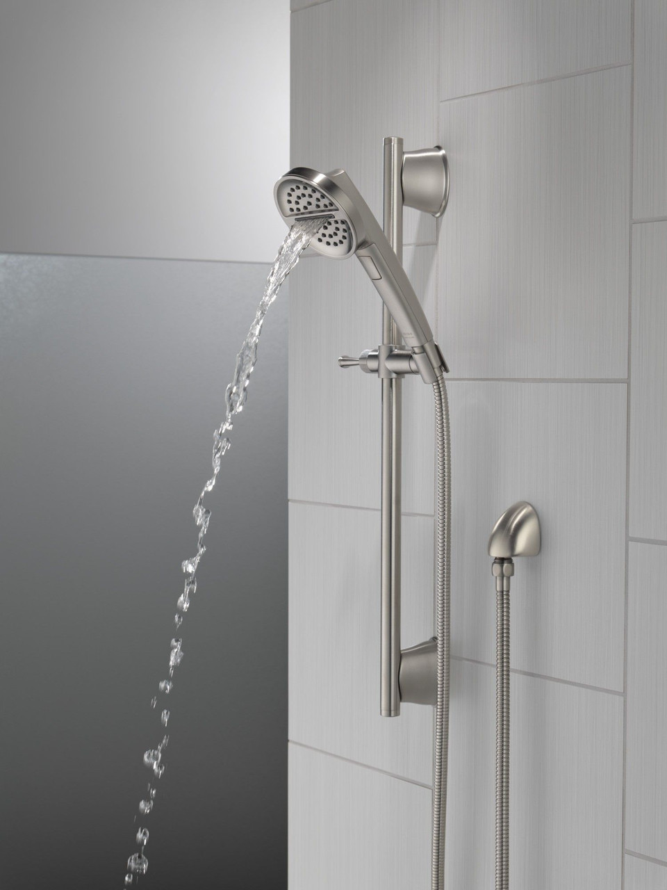 51386-SS-PR Universal Showering Components 3-Setting Slide Bar Handshower, Lumicoat Stainless