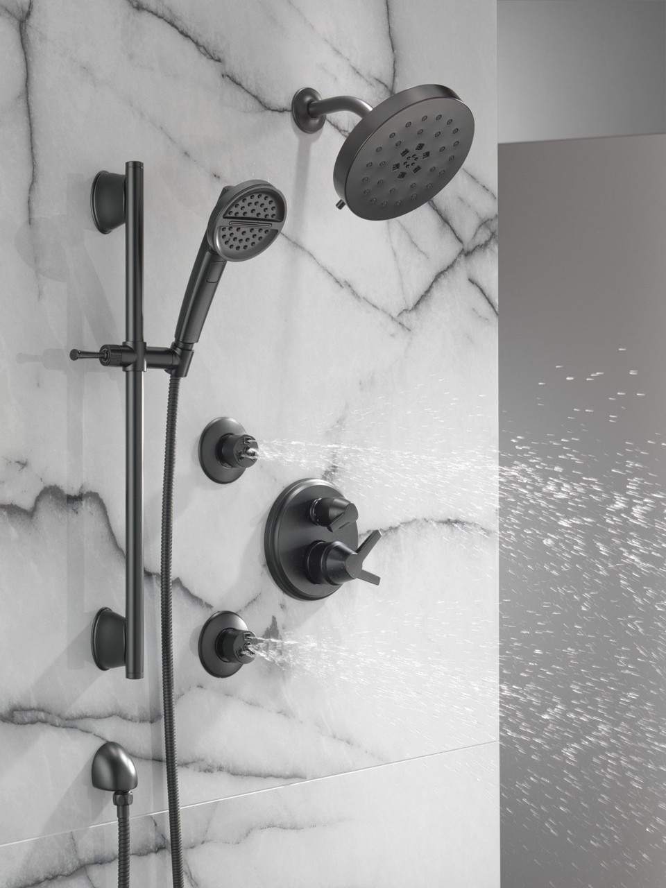 51386-BL Universal Showering Components 3-Setting Slide Bar Handshower, Matte Black