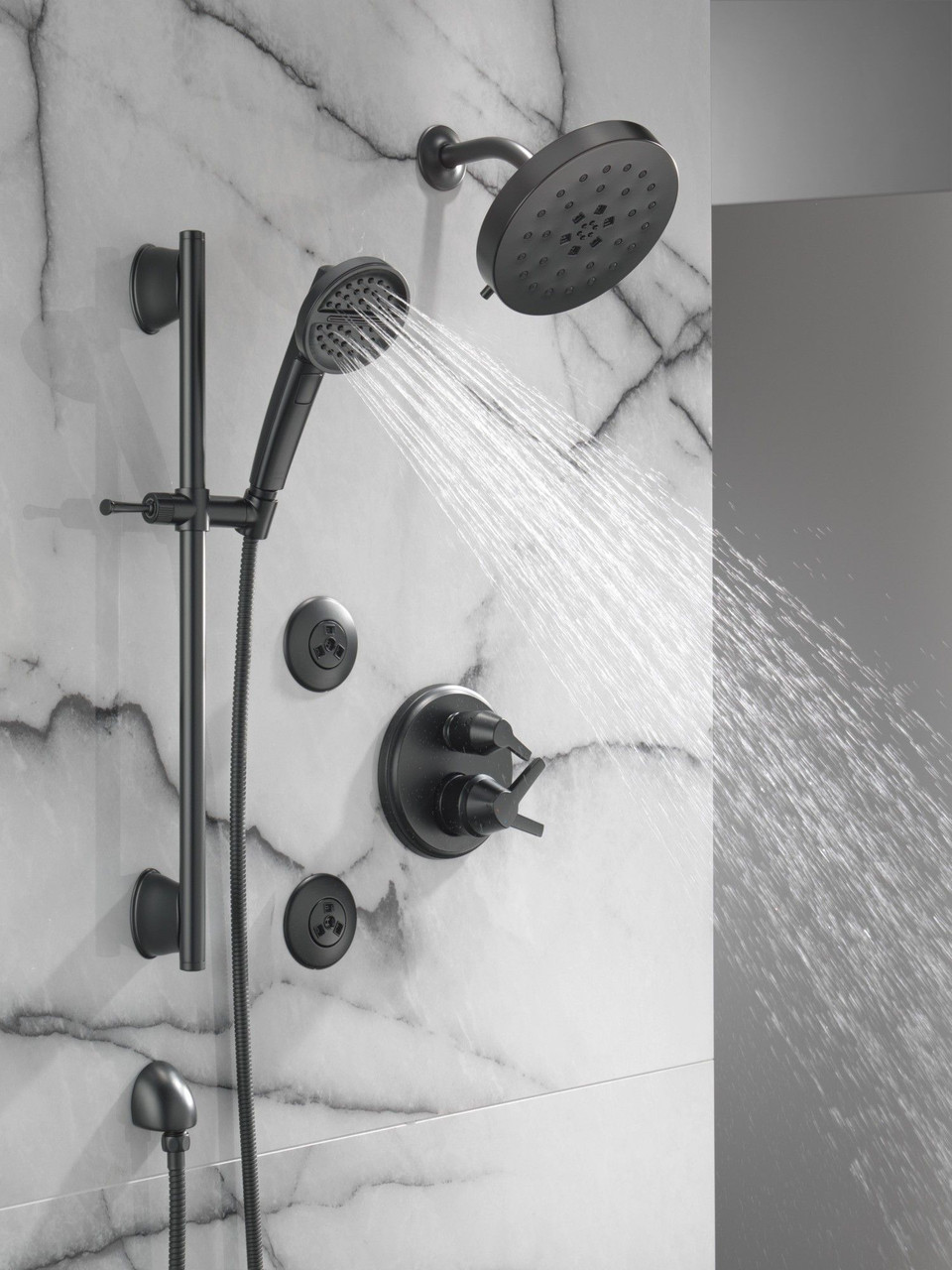 51386-BL Universal Showering Components 3-Setting Slide Bar Handshower, Matte Black