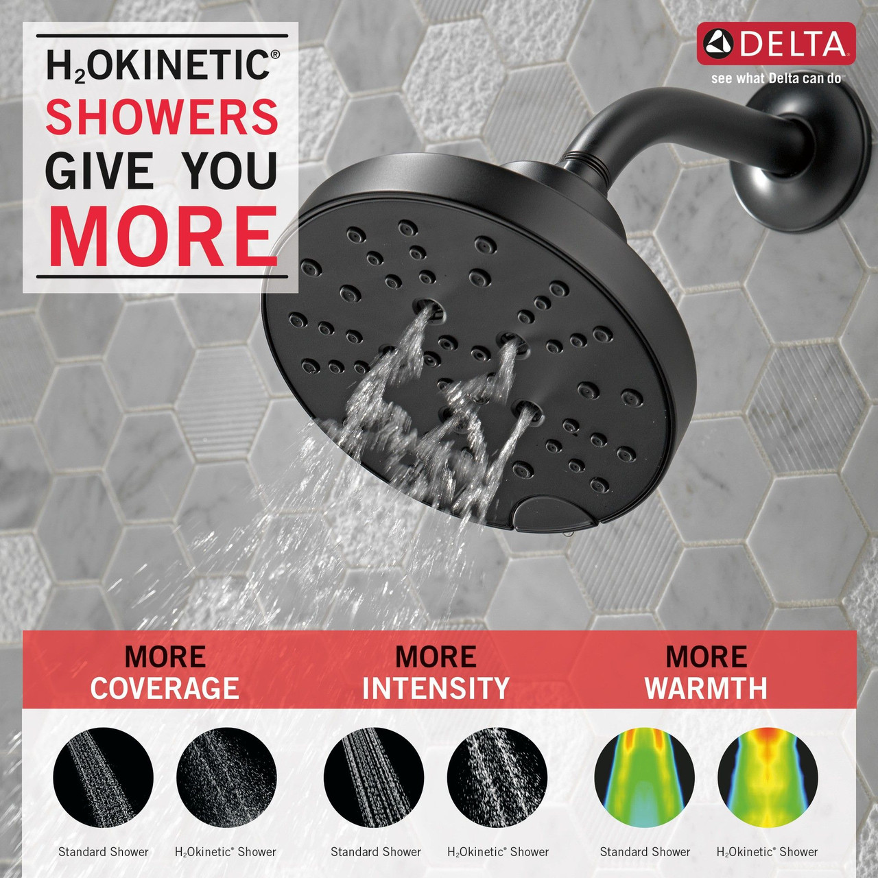 75568BL Universal Showering Components H2Okinetic 5-Setting Shower Head, Matte Black