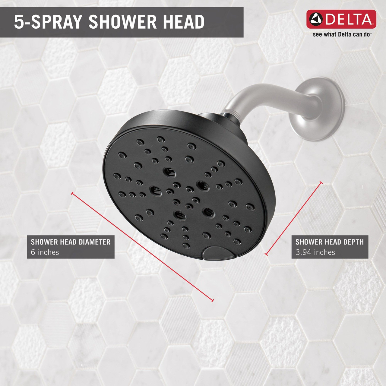 75568BL Universal Showering Components H2Okinetic 5-Setting Shower Head, Matte Black
