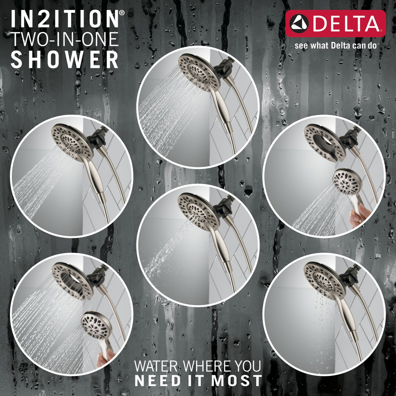 75491SN Universal Showering Components In2ition 4-Setting Two-in-One Shower, Satin Nickel