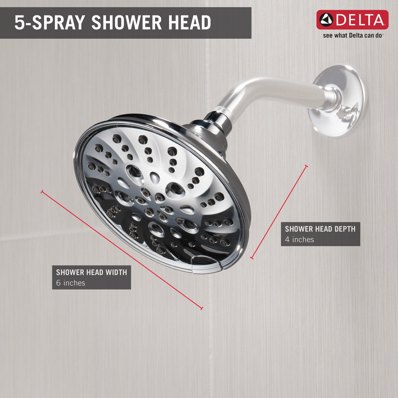 Delta 52669Universal Showering Components H2Okinetic 5-Setting Traditional Raincan Shower Head, Chrome