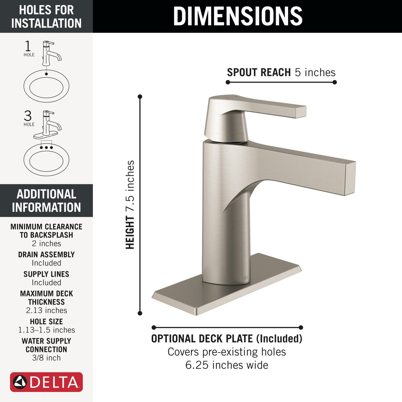 Delta 574-SSMPU-DST Zura Single Handle Bathroom Faucet, Stainless