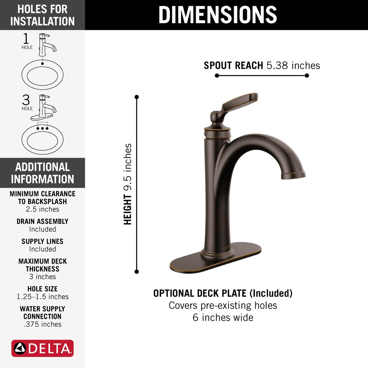 Delta 532-RBMPU-DST Woodhurst Single Handle Bathroom Faucet, Venetian Bronze
