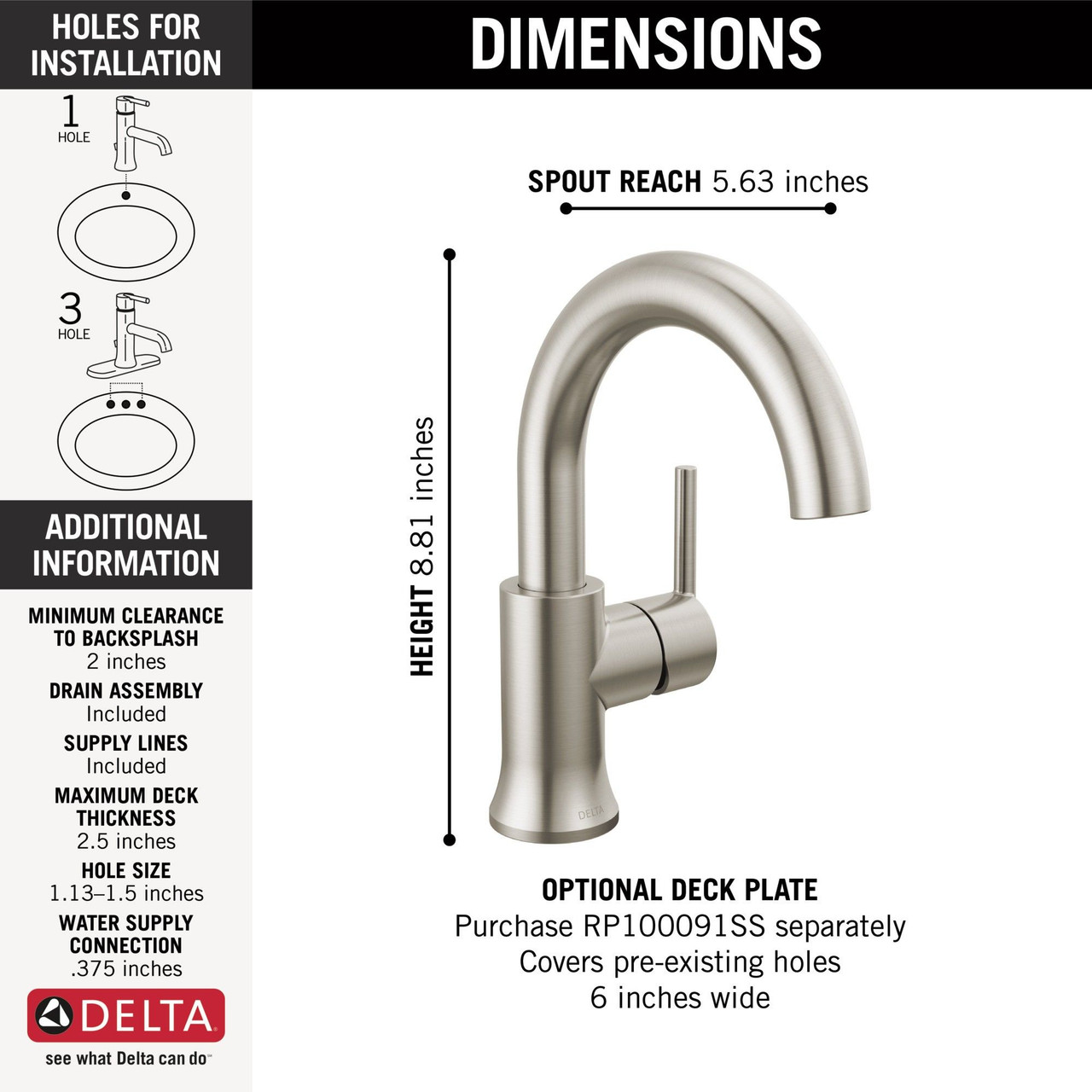 Delta 559HAR-SS-DST Trinsic Single Handle Bathroom Faucet, Stainless