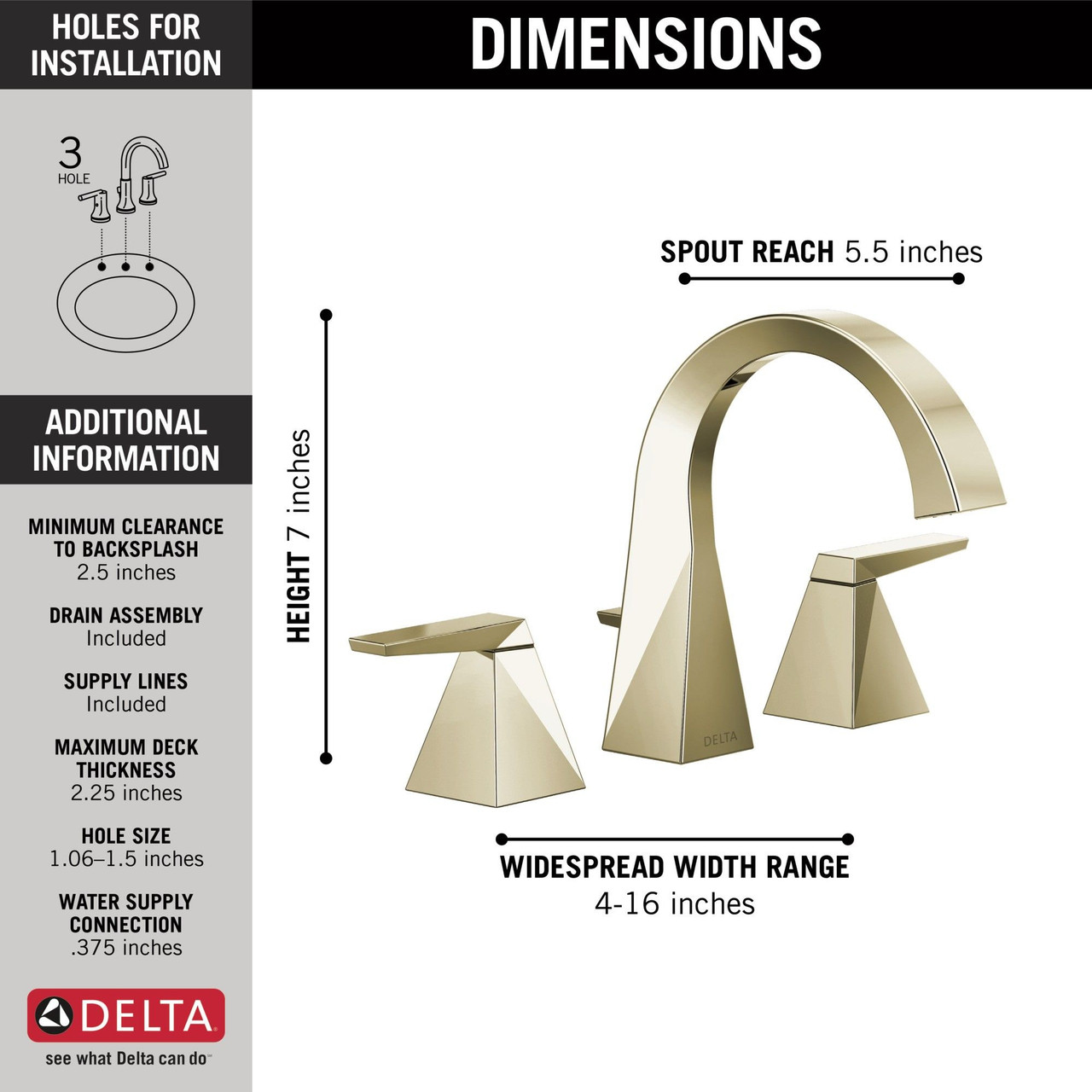 Delta 35546-PN-PR-MPU-DST Trillian Two Handle Widespread Bathroom Faucet, Lumicoat Polished Nickel