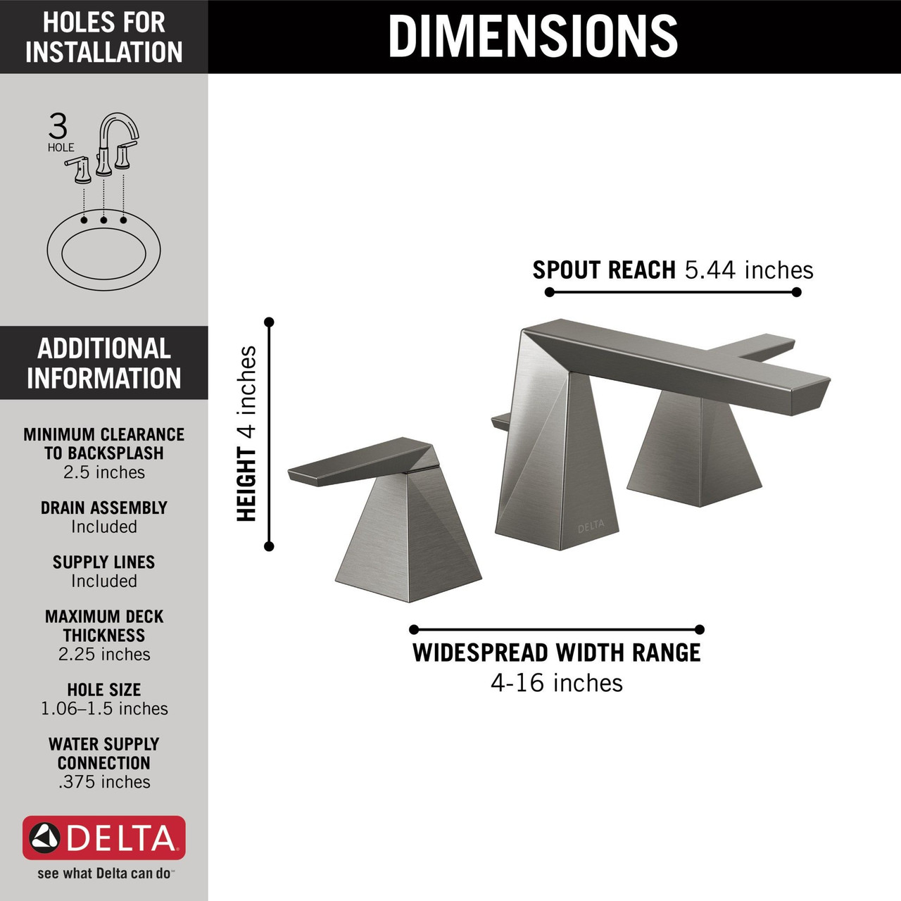 Delta 35543-KS-PR-MPU-DST Trillian Two Handle Widespread Bathroom Faucet, Lumicoat Black Stainless