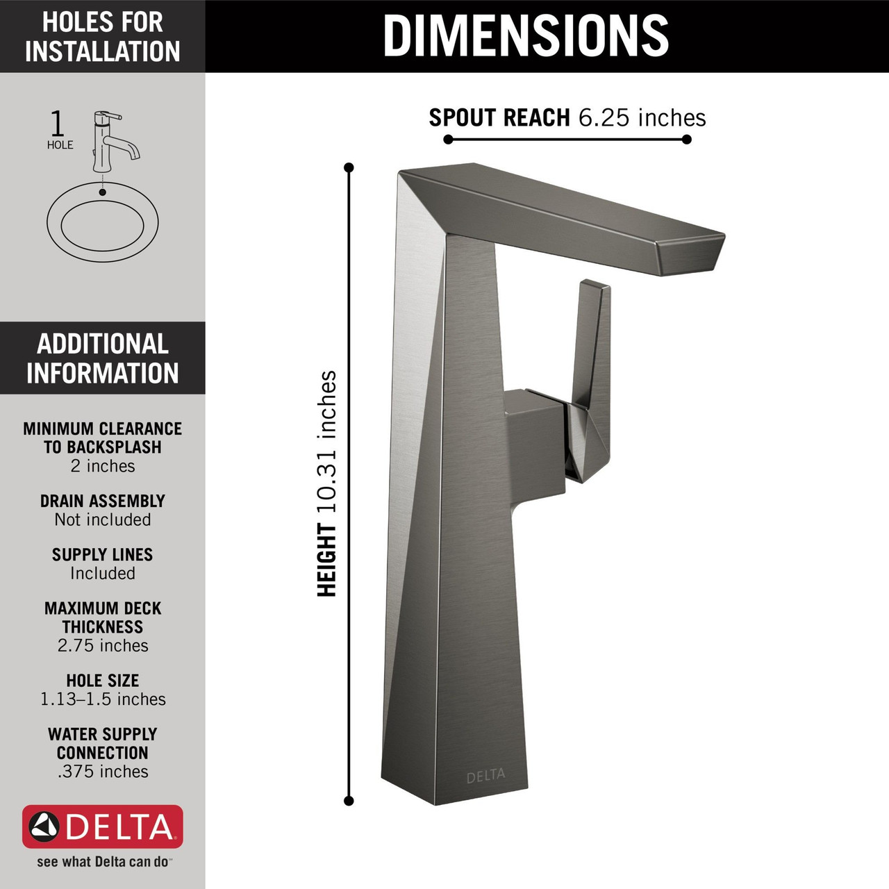 743-KS-PR-DST Trillian Single Handle Vessel Bathroom Faucet, Lumicoat Black Stainless