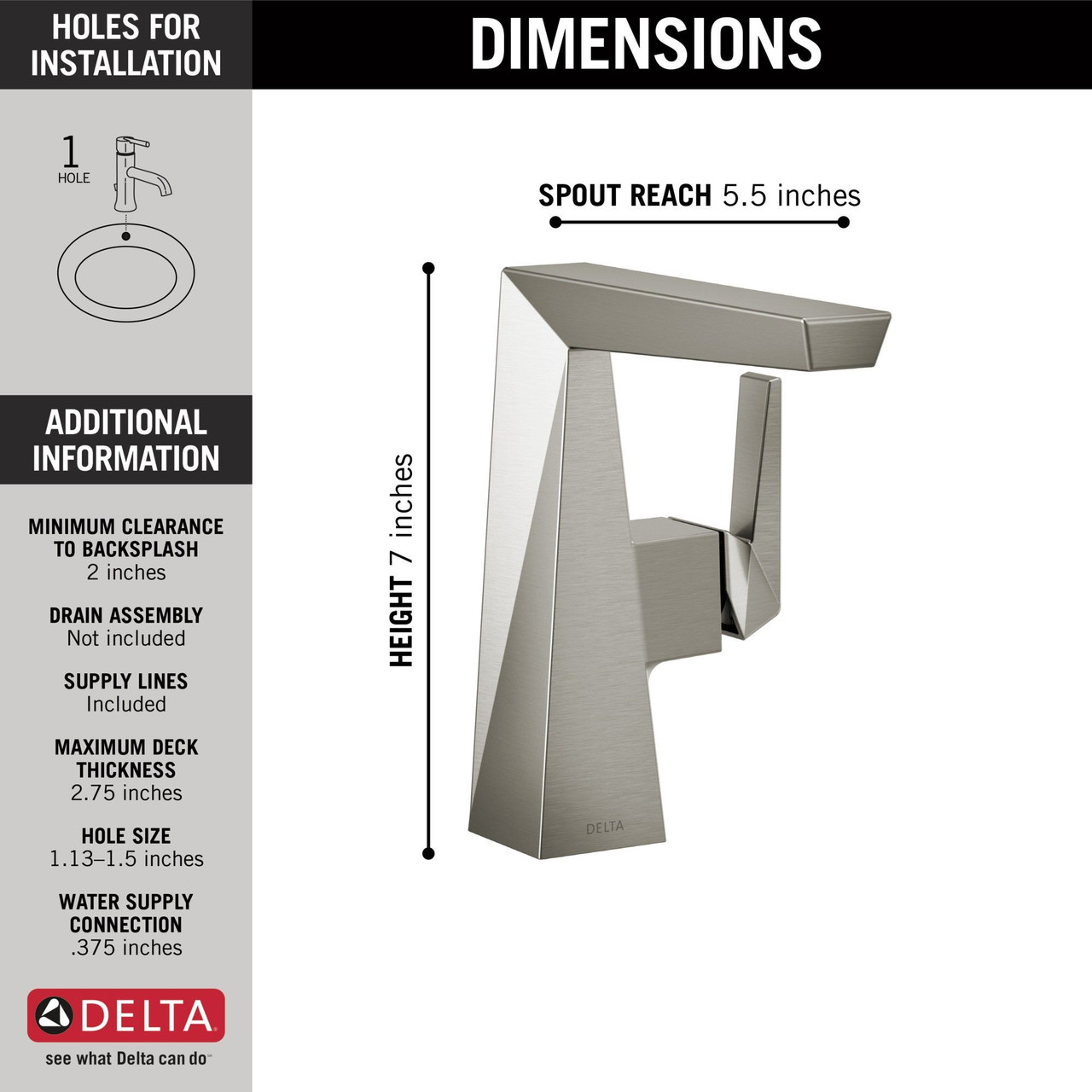 643-SS-PR-DST Trillian Single Handle Mid-Height Bathroom Faucet, Lumicoat Stainless