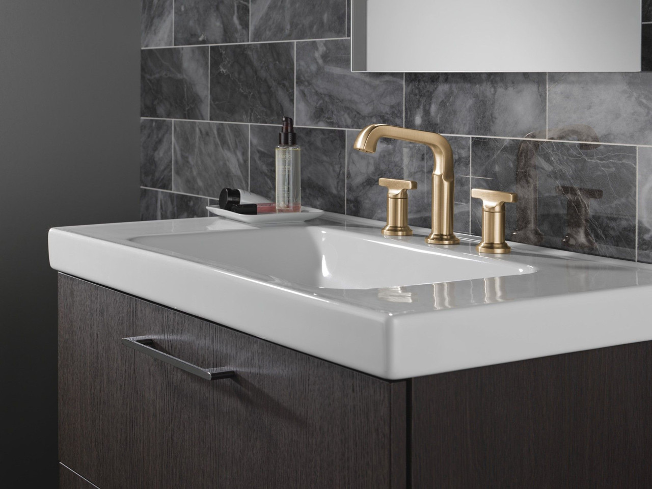 Delta 35587-CZ-PR-DST Tetra Two Handle Widespread Bathroom Faucet, Lumicoat Champagne Bronze