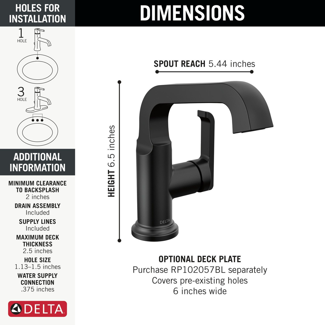 589SH-BL-DST Tetra Single Handle Bathroom Faucet, Matte Black