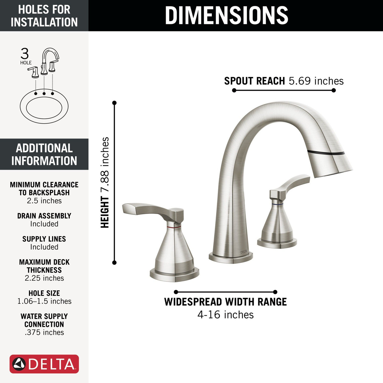 Delta 35775-SSPD-PR-DST Stryke Two Handle Widespread Pull Down Bathroom Faucet, Lumicoat Stainless