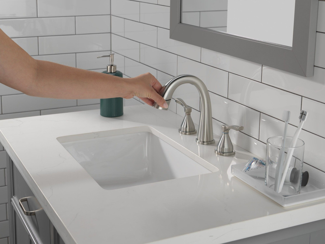 35775-SSPD-PR-DST Stryke Two Handle Widespread Pull Down Bathroom Faucet, Lumicoat Stainless