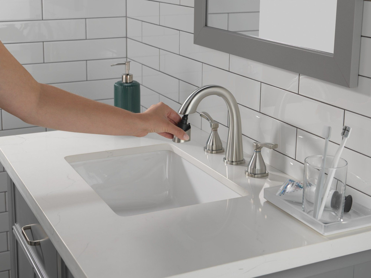 35775-SSPD-PR-DST Stryke Two Handle Widespread Pull Down Bathroom Faucet, Lumicoat Stainless