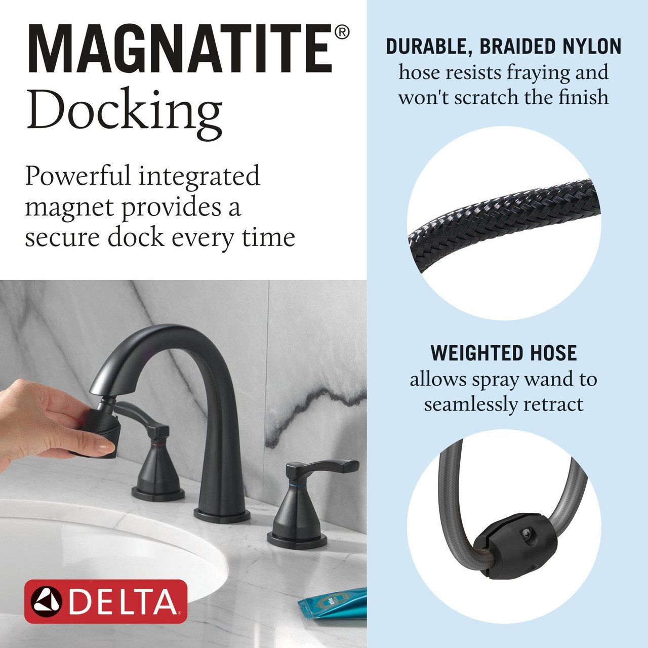 Delta 35775-BLPD-DST Stryke Two Handle Widespread Pull Down Bathroom Faucet, Matte Black
