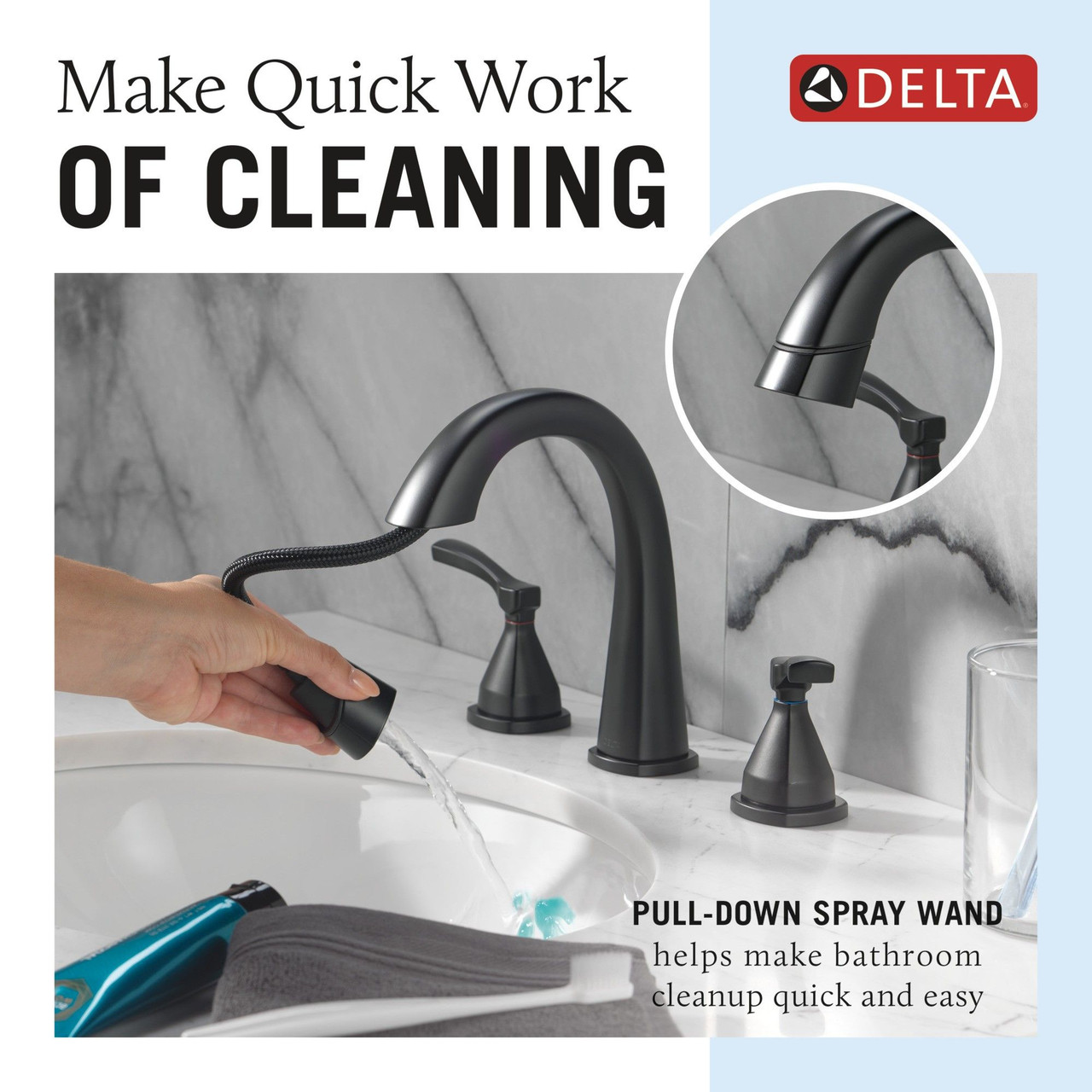 35775-BLPD-DST Stryke Two Handle Widespread Pull Down Bathroom Faucet, Matte Black