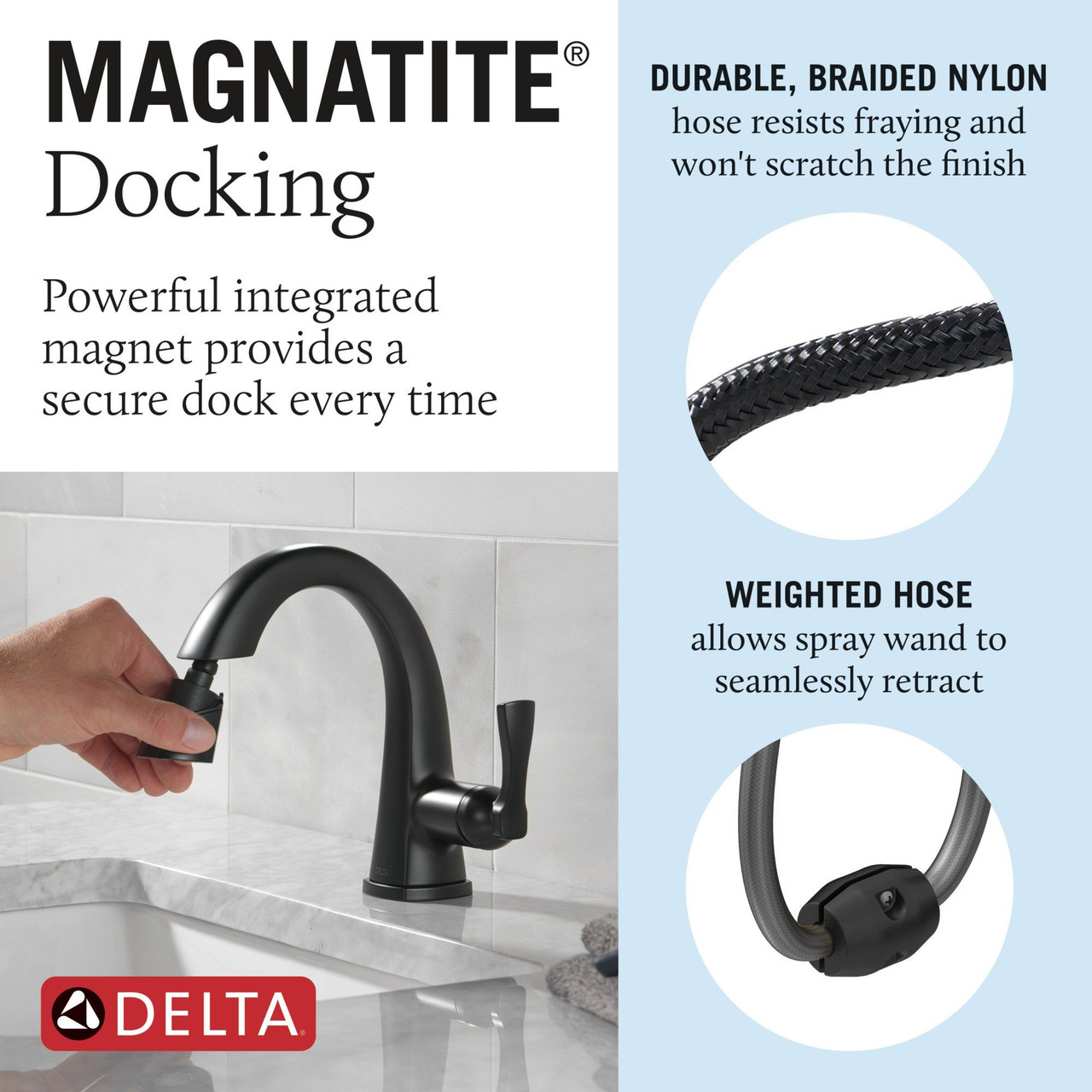 Delta 577-BLPD-DST Stryke Single Handle Pull Down Bathroom Faucet, Matte Black