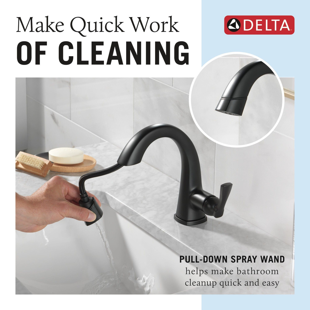 Delta 577-BLPD-DST Stryke Single Handle Pull Down Bathroom Faucet, Matte Black