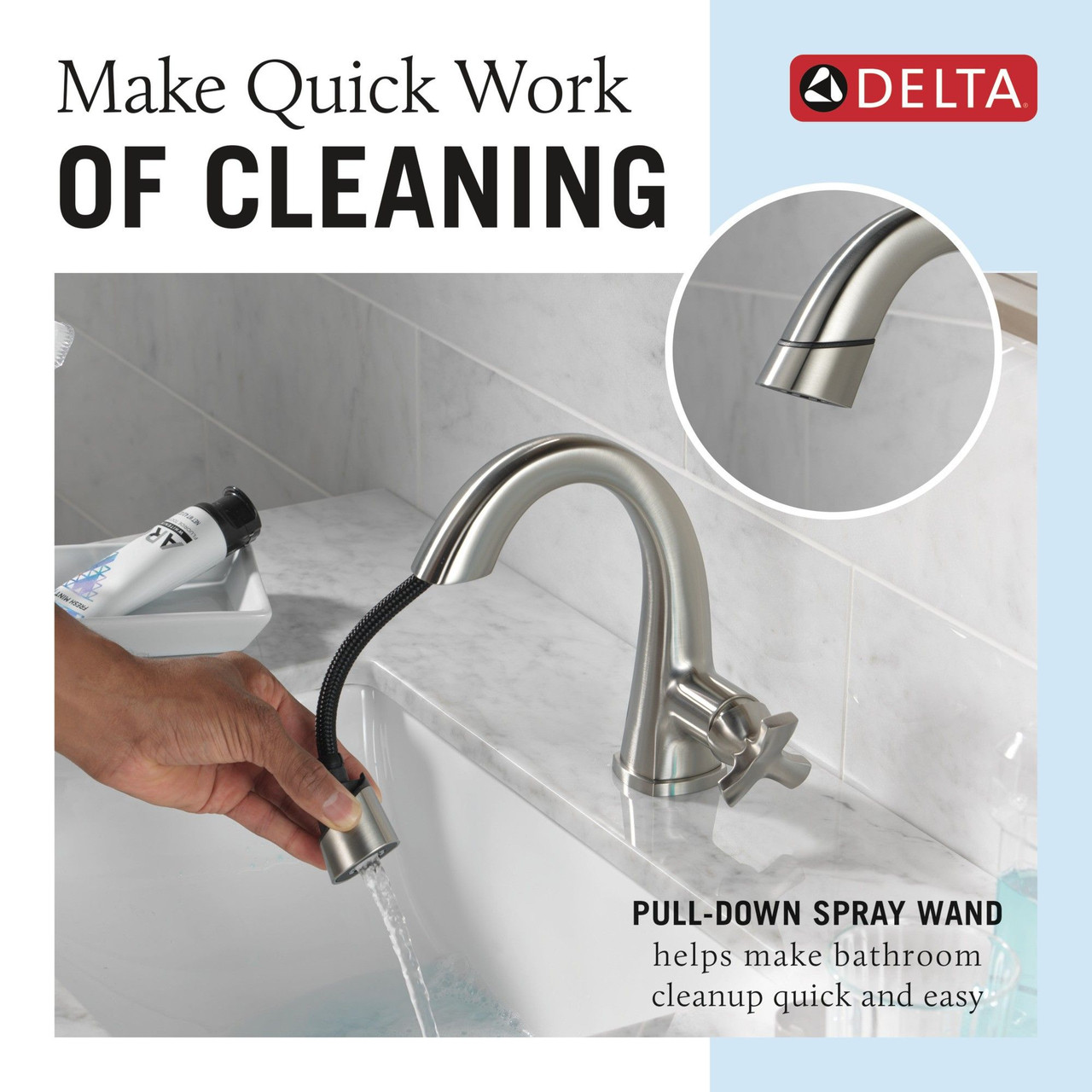 5776-SSPD-PR-DST Stryke Single Handle Pull Down Bathroom Faucet, Lumicoat Stainless