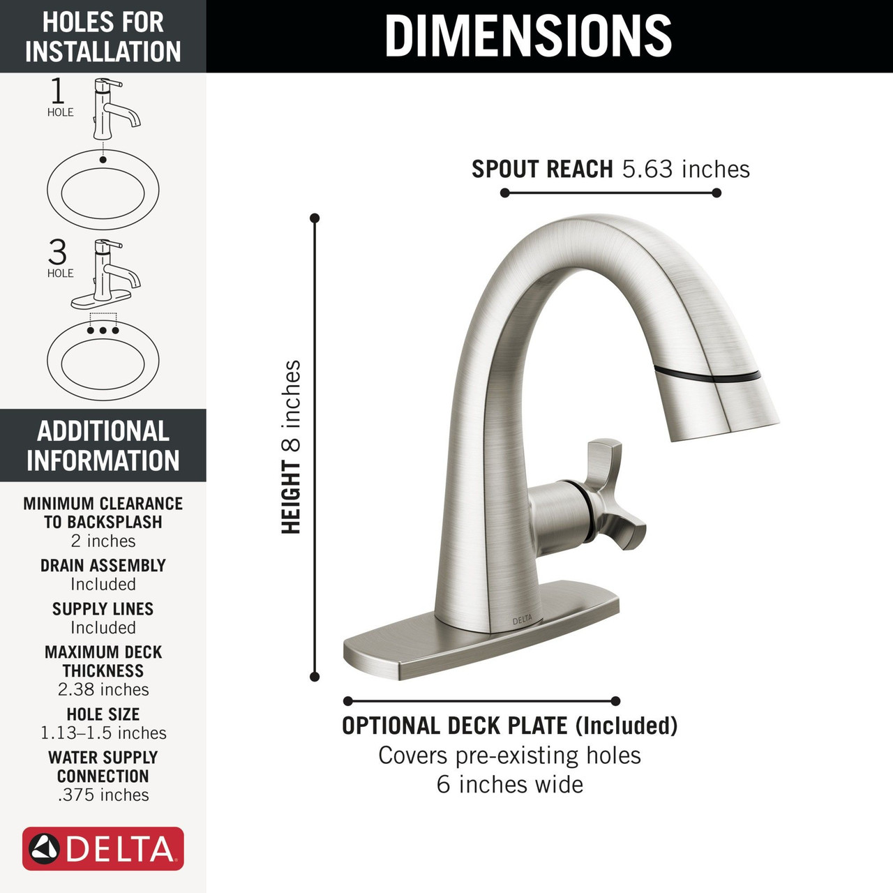 5776-SSPD-PR-DST Stryke Single Handle Pull Down Bathroom Faucet, Lumicoat Stainless