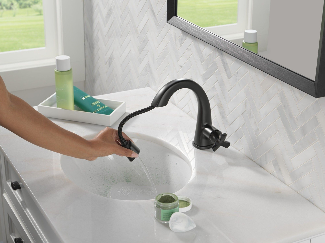 5776-BLPD-DST Stryke Single Handle Pull Down Bathroom Faucet, Matte Black