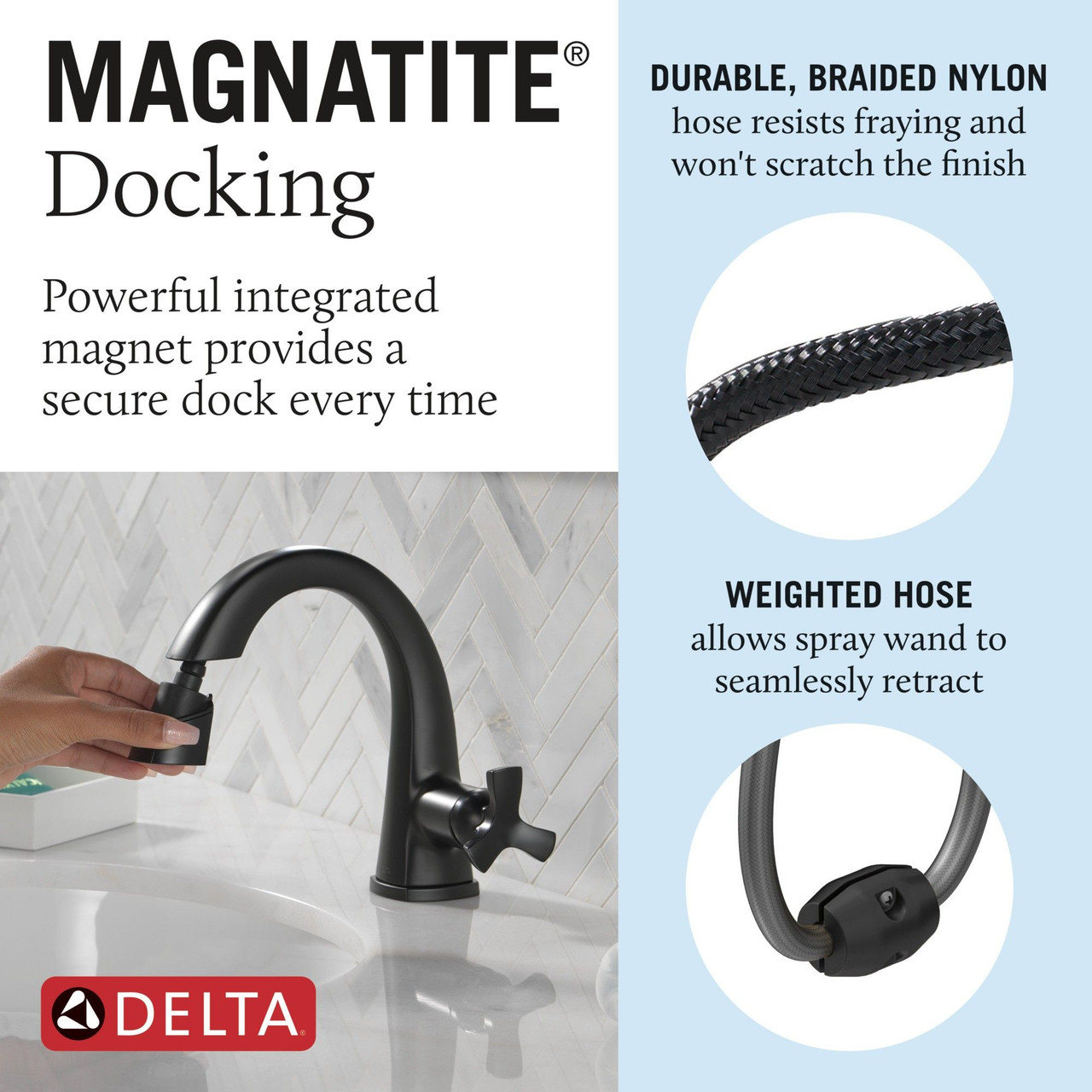 5776-BLPD-DST Stryke Single Handle Pull Down Bathroom Faucet, Matte Black