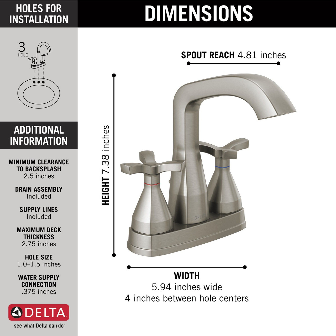 Delta 257766-SSMPU-DST Stryke Centerset Faucet, Stainless