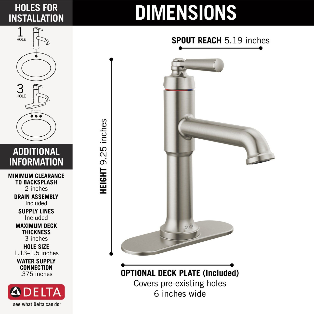 Delta 536-SSMPU-DST SAYLOR Single Handle Bathroom Faucet, Stainless