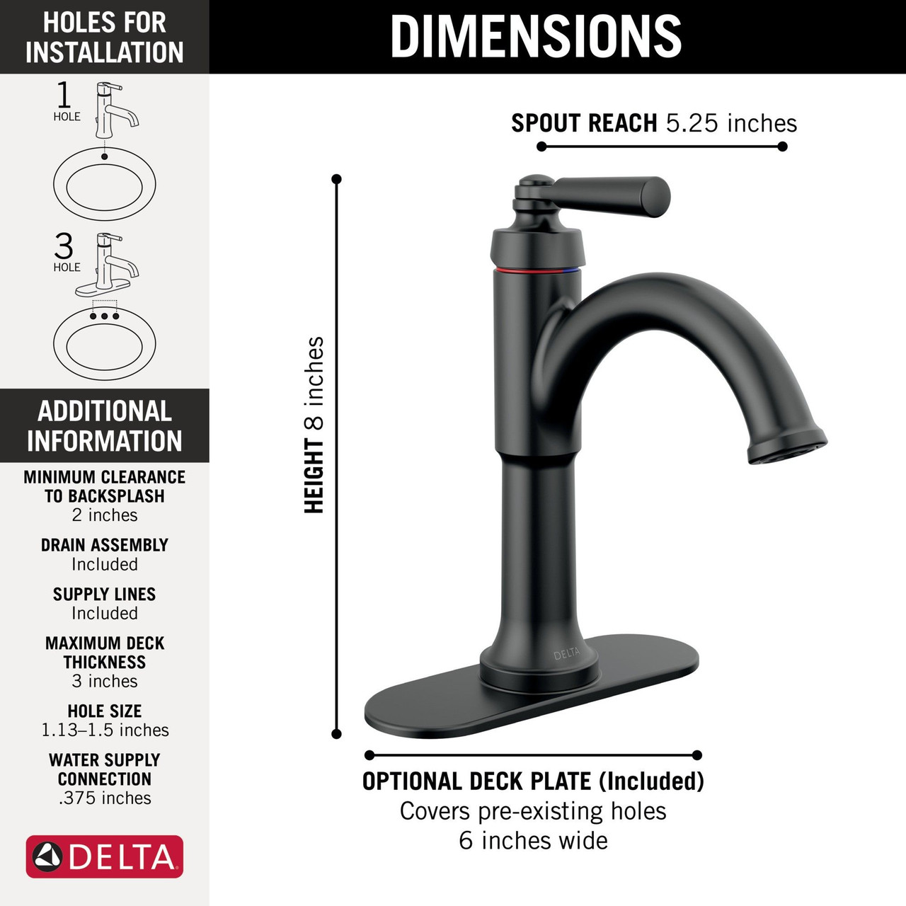 535-BLMPU-DST SAYLOR Single Handle Bathroom Faucet, Matte Black