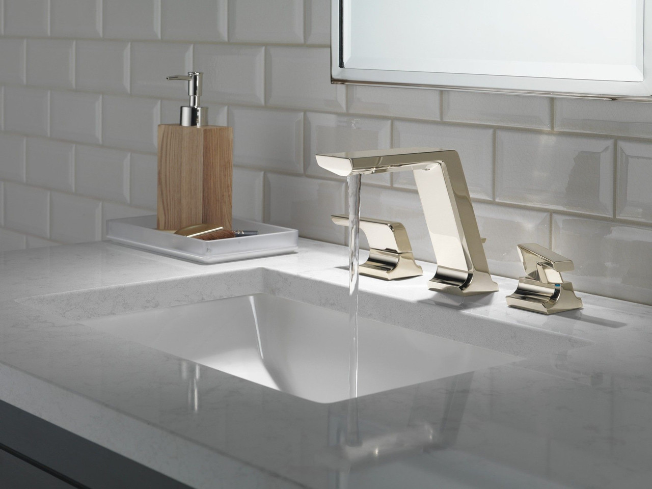 Delta 3599LF-PN-PR-MPU Pivotal Two Handle Widespread Bathroom Faucet, Lumicoat Polished Nickel