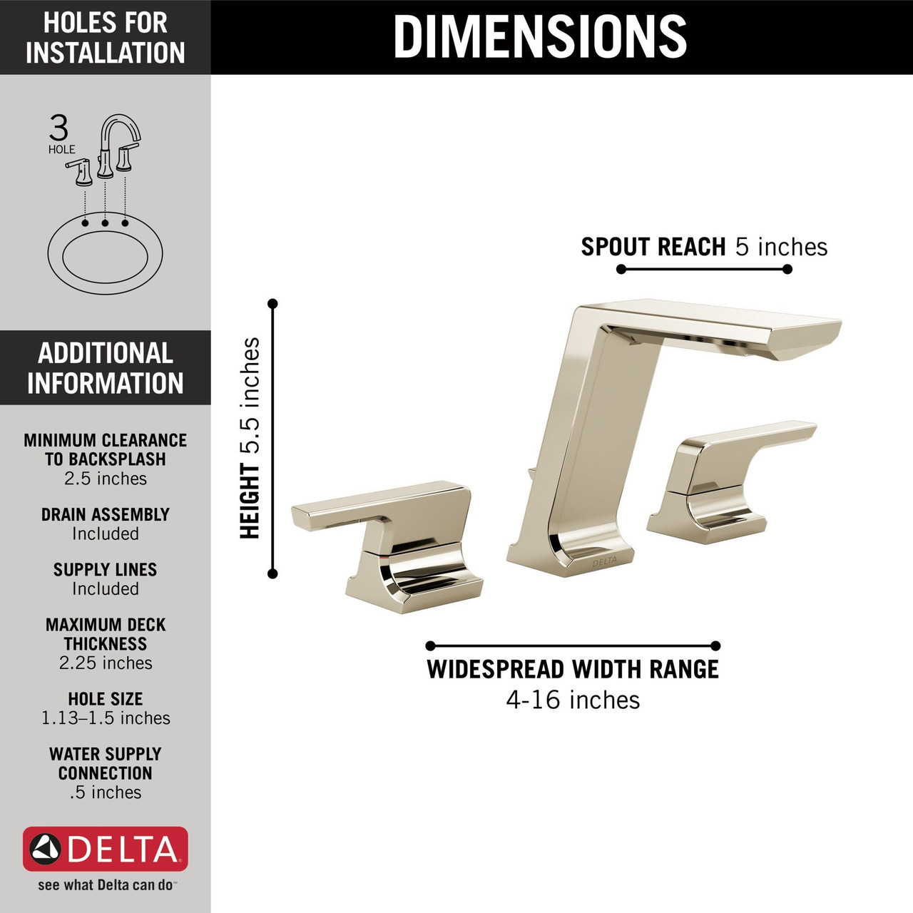 Delta 3599LF-PN-PR-MPU Pivotal Two Handle Widespread Bathroom Faucet, Lumicoat Polished Nickel