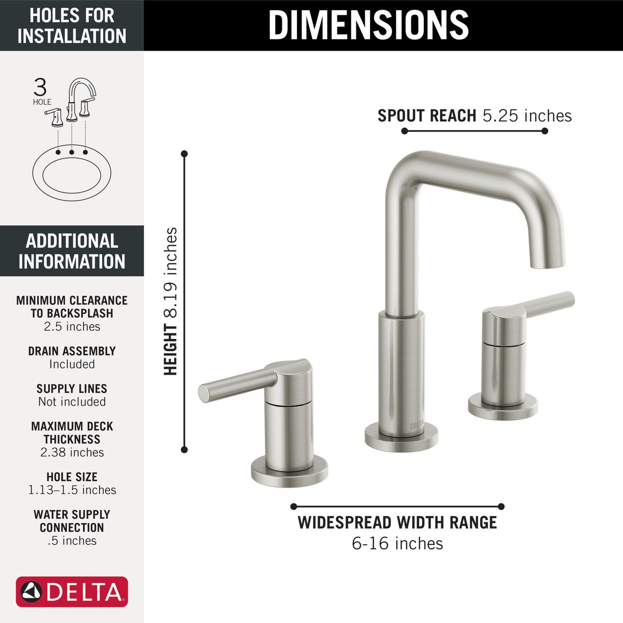 35849LF-SS Nicoli Two Handle Widespread Bathroom Faucet, Stainless