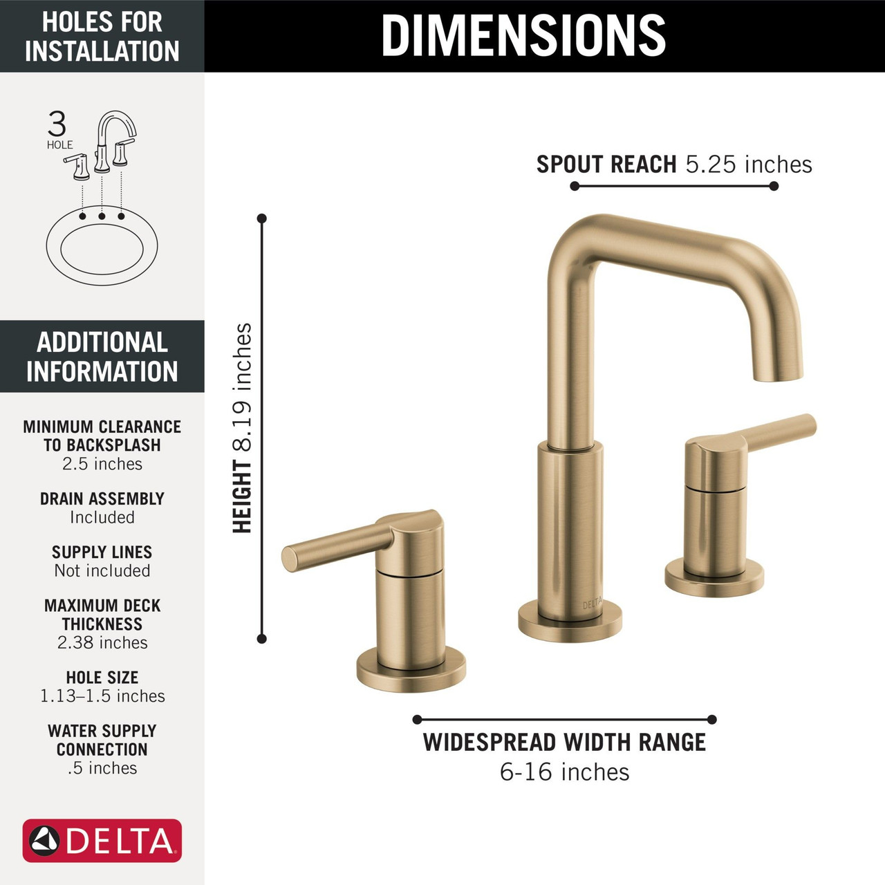 Delta 35849LF-CZ Nicoli Two Handle Widespread Bathroom Faucet, Champagne Bronze