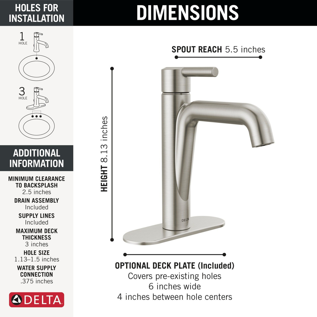 15849LF-SS Nicoli Single Handle Bathroom Faucet, Stainless