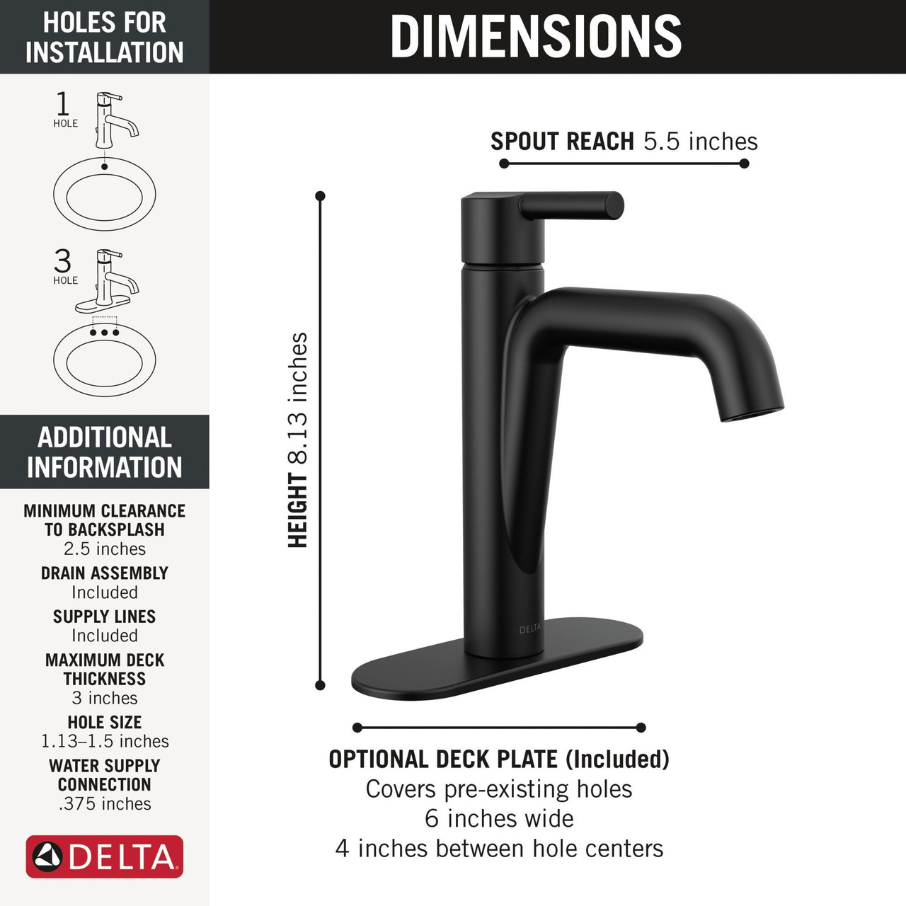 15849LF-BL Nicoli Single Handle Bathroom Faucet, Matte Black