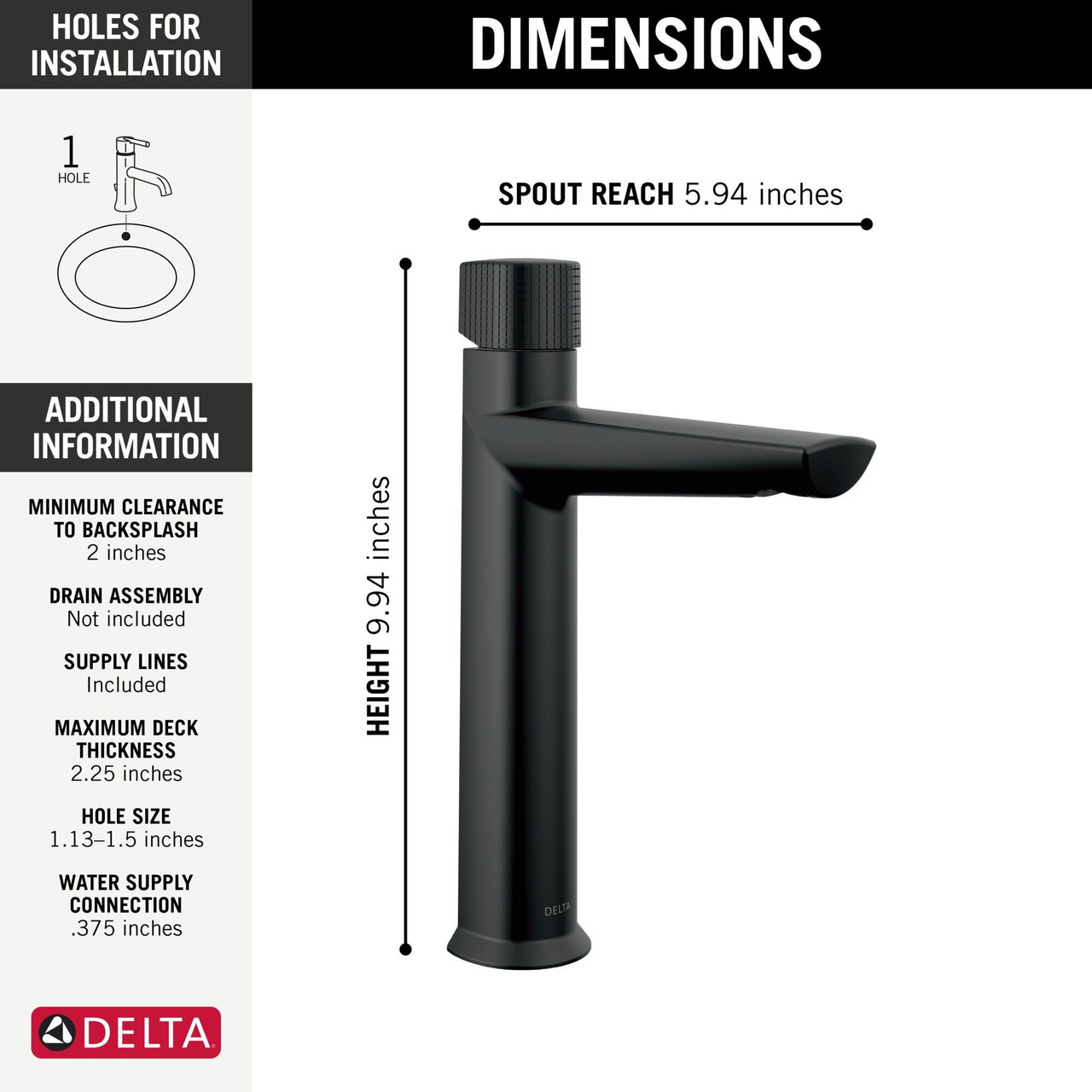 673-BL-DST Galeon Single Handle Mid-Height Bathroom Faucet, Matte Black