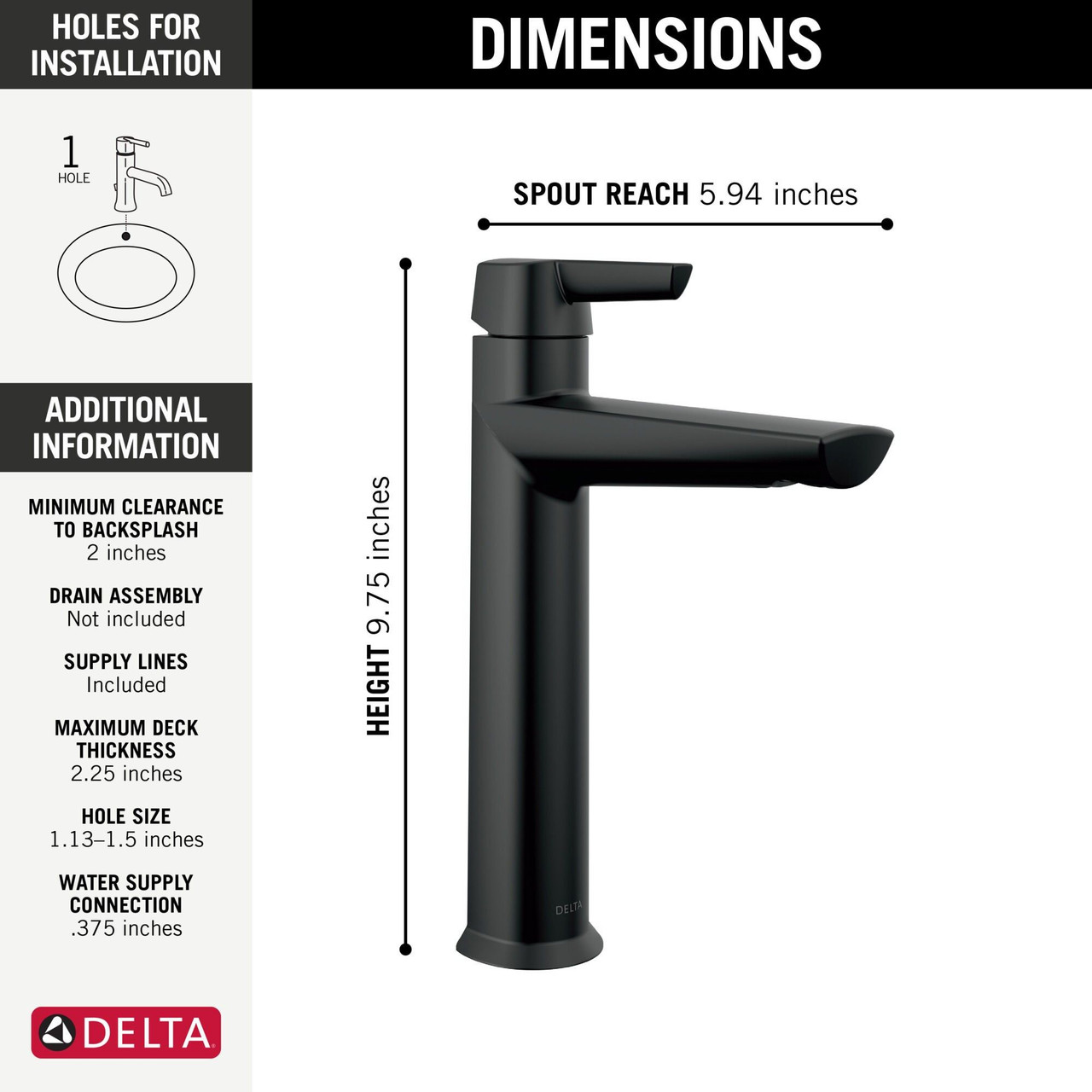 671-BL-DST Galeon Single Handle Mid-Height Bathroom Faucet, Matte Black