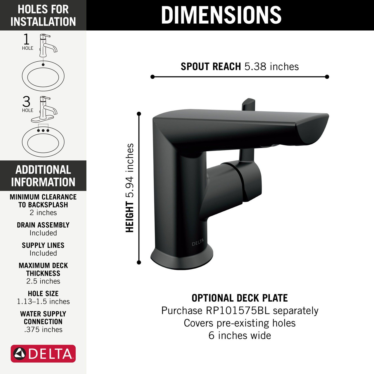 Delta 572-BLMPU-DST Galeon Single Handle Bathroom Faucet, Matte Black