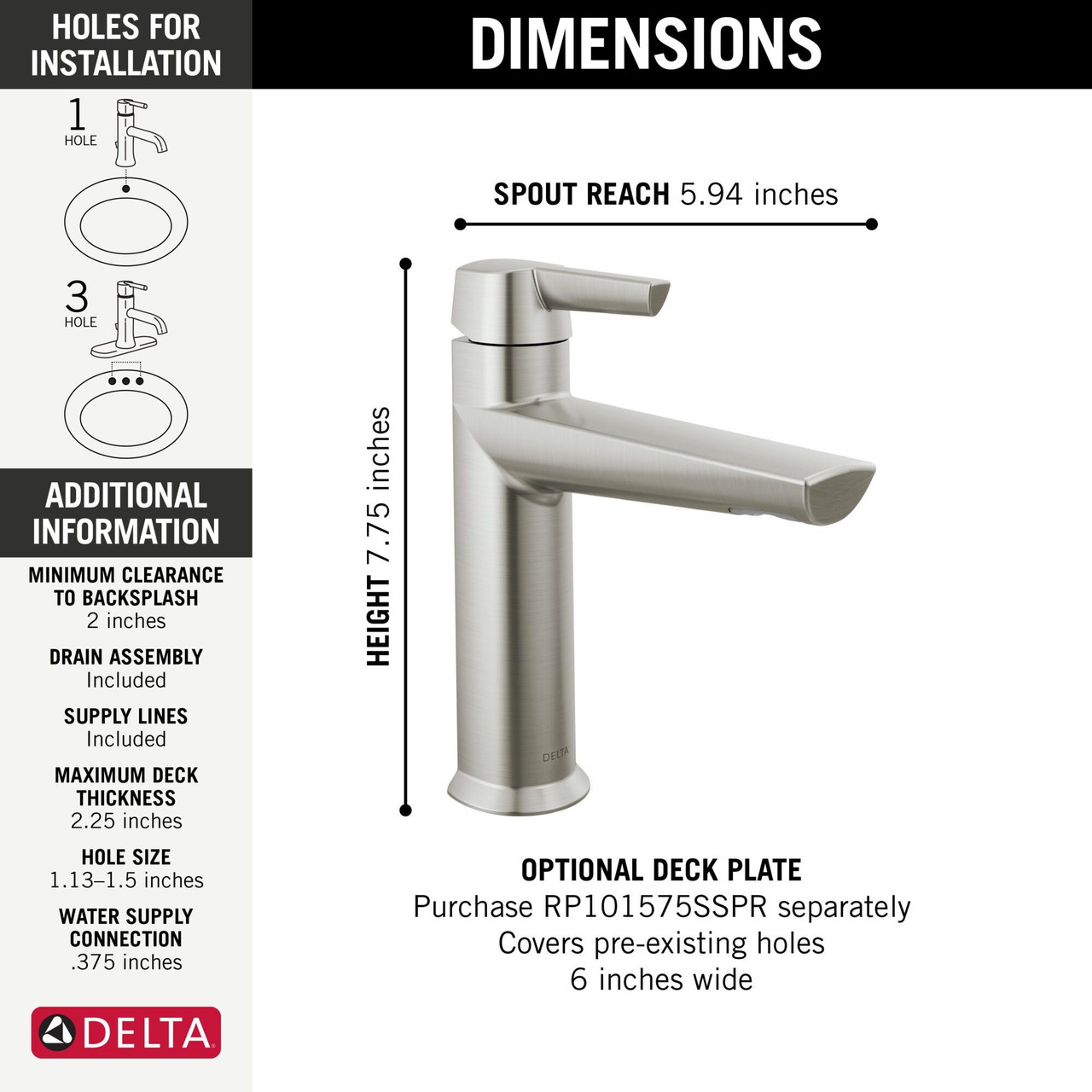 Delta 571-SS-PR-MPU-DST Galeon Single Handle Bathroom Faucet, Lumicoat Stainless