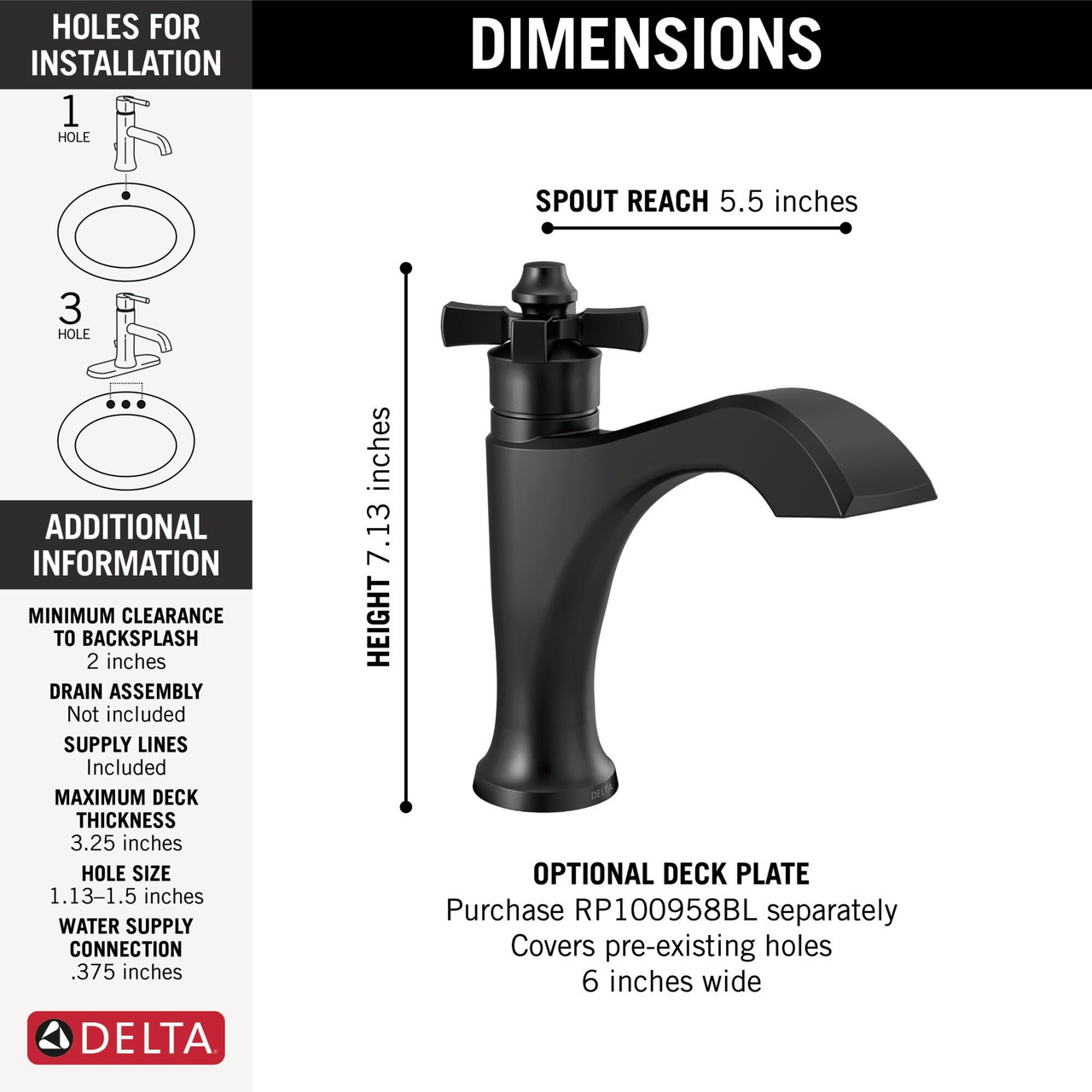 557-BLLPU-DST Dorval Single Handle Bathroom Faucet, Matte Black