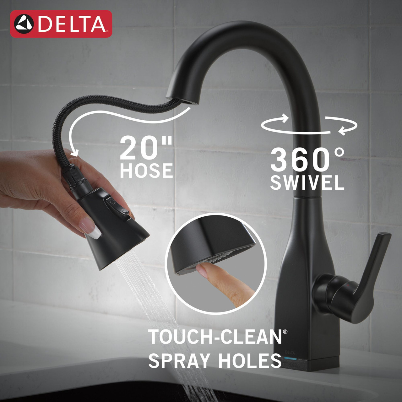 9983T-BL-DST Mateo Single Handle Pull Down Bar or Prep Faucet with Touch2O Technology, Matte Black