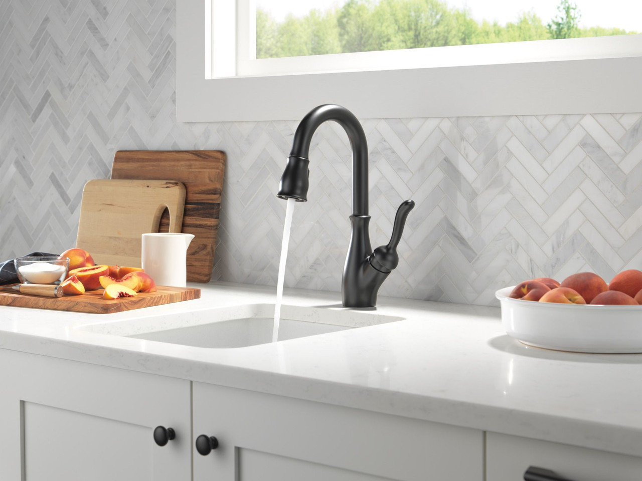 9678-BL-DST Leland Single Handle Pull Down Bar or Prep Faucet, Matte Black