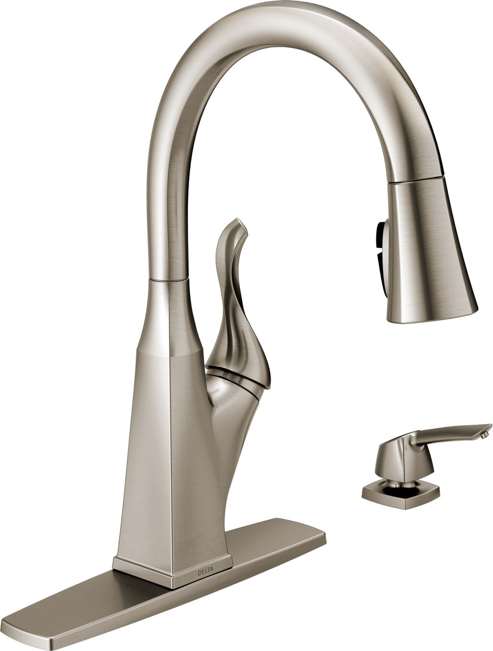 Delta 19806Z-SPSD-DST Cantrall Single Handle Pull Down Kitchen Faucet with Soap Dispenser and ShieldSpray Technology, Spotshield Stainless