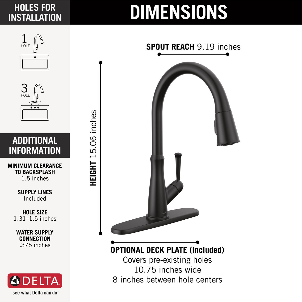 9110-BL-DST Westville Single Handle Pull Down Kitchen Faucet, Matte Black