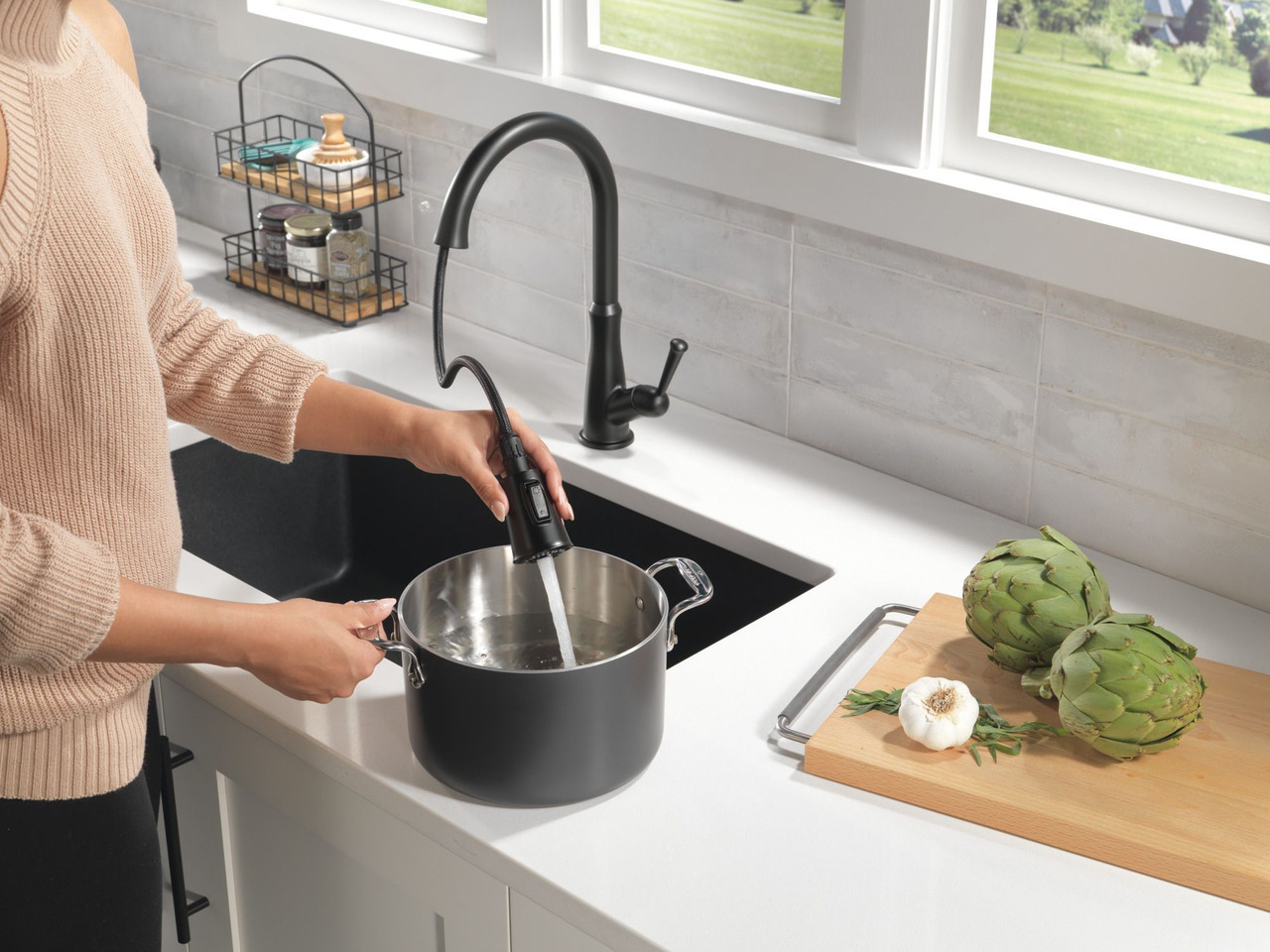 9110-BL-DST Westville Single Handle Pull Down Kitchen Faucet, Matte Black