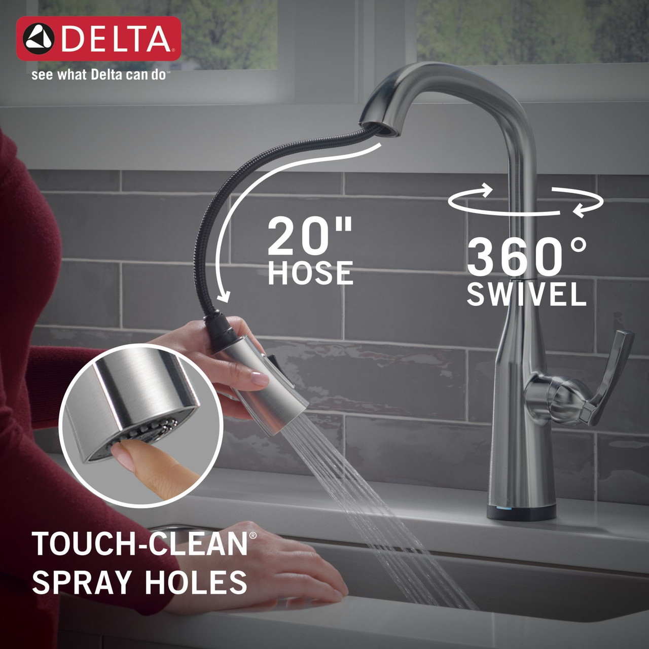 9176T-AR-PR-DST Stryke Single Handle Pull Down Kitchen Faucet with Touch 2O Technology, Lumicoat Arctic Stainless